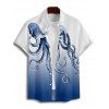 Chemise à manches retroussables et imprimé poulpe pour homme, chemise décontractée boutonnée à manches courtes - Bleu clair 5XL