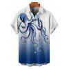 Men's Octopus Print Roll Up Sleeve Shirt Button Up Short Sleeve Casual Shirt
