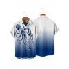 Chemise à manches retroussables et imprimé poulpe pour homme, chemise décontractée boutonnée à manches courtes - Bleu clair 5XL