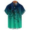 Men's Octopus Print Roll Up Sleeve Shirt Button Up Short Sleeve Casual Shirt