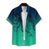 Chemise à manches retroussables et imprimé poulpe pour homme, chemise décontractée boutonnée à manches courtes - Vert profond S