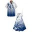 Octopus Print V Neck High Waist Spaghetti Strap Dress and Roll Up Sleeve Shirt Hawaii Outfit - Bleu clair S | US 4