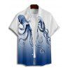 Octopus Print V Neck High Waist Spaghetti Strap Dress and Roll Up Sleeve Shirt Hawaii Outfit - Bleu clair S | US 4