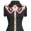 Robe gothique à col rabattu et manches courtes, style squelette avec chapeau de cowboy, couleur contrastée, 100 % coton, coupe trapèze - Noir XXXXXL | US 20