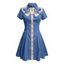 Robe de vacances à motif pieuvre, couleur contrastée, col rabattu, manches courtes, robe de plage trapèze - Bleu gris XXXXXL | US 20