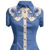 Robe de vacances à motif pieuvre, couleur contrastée, col rabattu, manches courtes, robe de plage trapèze - Bleu gris XXXXXL | US 20