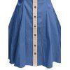 Robe de vacances à motif pieuvre, couleur contrastée, col rabattu, manches courtes, robe de plage trapèze - Bleu gris XXXXXL | US 20