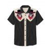 Chemise gothique à col rabattu et boutons pour homme, motif squelette avec chapeau de cowboy, couleur contrastée, 100 % coton, idéale pour les vacances - Noir 5XL