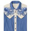 Chemise de vacances à motif pieuvre pour homme, couleur contrastée, boutonnée, col rabattu, décontractée - Bleu gris 5XL