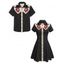 Gothic Couple Outfit Skeleton with Cowboy Hat Pattern Contrast Color 100% Cotton Turn Down Collar Dress and Button Up Shirt Vacation Matching Outfit - Noir S | US 4