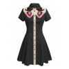 Gothic Couple Outfit Skeleton with Cowboy Hat Pattern Contrast Color 100% Cotton Turn Down Collar Dress and Button Up Shirt Vacation Matching Outfit - Noir S | US 4