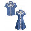 Vacation Couple Outfit Octopus Pattern Contrast Color Turn Down Collar Dress and Button Up Shirt Beach Matching Outfit - Bleu gris S | US 4