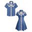 Vacation Couple Outfit Octopus Pattern Contrast Color Turn Down Collar Dress and Button Up Shirt Beach Matching Outfit - Bleu gris S | US 4