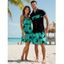 Vacation Style Palm Tree Printed Strapless Dress with Mens Short Sleeve Shirt and Mens Beach Pants Three Piece Set - Rose clair S | US 4
