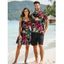 Vacation Couple Outfit Tropical Floral Leaf Pattern Ruched Bust Belt Dress and Button Up Shirt Hawaii Matching Outfit - WHITE S | US 4