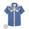 Men's Octopus Pattern Contrast Color Vacation Shirt Button Up Turn Down Collar Casual Shirt - BLUE GRAY S