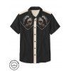 Men's Cat with Hat Pattern Contrast Color Vacation Shirt 100% Cotton Button Up Turn Down Collar Casual Shirt - BLACK S