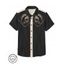 Men's Cat with Hat Pattern Contrast Color Vacation Shirt 100% Cotton Button Up Turn Down Collar Casual Shirt - BLACK S