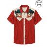 Men's Cat with Hat Pattern Contrast Color Vacation Shirt 100% Cotton Button Up Turn Down Collar Casual Shirt - RED 3XL