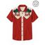 Men's Cat with Hat Pattern Contrast Color Vacation Shirt 100% Cotton Button Up Turn Down Collar Casual Shirt - RED 3XL