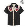 Chemise gothique à col rabattu et boutons pour homme, motif squelette avec chapeau de cowboy, couleur contrastée, 100 % coton, idéale pour les vacances - Noir M