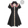 Robe gothique à col rabattu et manches courtes, style squelette avec chapeau de cowboy, couleur contrastée, 100 % coton, coupe trapèze - Noir S | US 4