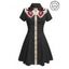 Robe gothique à col rabattu et manches courtes, style squelette avec chapeau de cowboy, couleur contrastée, 100 % coton, coupe trapèze - Noir S | US 4