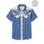 Chemise de vacances à motif pieuvre pour homme, couleur contrastée, boutonnée, col rabattu, décontractée - Bleu gris M
