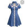 Robe de vacances à motif pieuvre, couleur contrastée, col rabattu, manches courtes, robe de plage trapèze - Bleu gris S | US 4