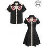 Gothic Couple Outfit Skeleton with Cowboy Hat Pattern Contrast Color 100% Cotton Turn Down Collar Dress and Button Up Shirt Vacation Matching Outfit - Noir S | US 4