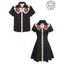 Gothic Couple Outfit Skeleton with Cowboy Hat Pattern Contrast Color 100% Cotton Turn Down Collar Dress and Button Up Shirt Vacation Matching Outfit - Noir S | US 4