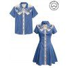 Vacation Couple Outfit Octopus Pattern Contrast Color Turn Down Collar Dress and Button Up Shirt Beach Matching Outfit - Bleu gris S | US 4