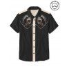Chemise de vacances pour homme, motif chat avec chapeau, couleur contrastée, 100 % coton, col rabattu, boutonnée, décontractée - Noir 5XL