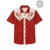 Chemise homme à motif chat avec chapeau, couleur contrastée, 100 % coton, col rabattu, boutonnée, décontractée - Rouge 5XL