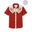 Chemise homme à motif chat avec chapeau, couleur contrastée, 100 % coton, col rabattu, boutonnée, décontractée - Rouge 5XL