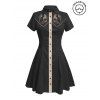 Robe de vacances à motif chat avec chapeau, couleur contrastée, 100 % coton, col rabattu, manches courtes - Noir XXXXXL | US 20