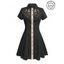 Robe de vacances à motif chat avec chapeau, couleur contrastée, 100 % coton, col rabattu, manches courtes - Noir XXXXXL | US 20