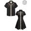 Gothic Couple Outfit Skeleton with Cowboy Hat Pattern Contrast Color 100% Cotton Turn Down Collar Dress and Button Up Shirt Matching Outfit - Noir S | US 4