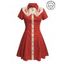 Robe de vacances à motif chat avec chapeau, 100 % coton, col rabattu, manches courtes, coupe trapèze - Rouge XXXXXL | US 20