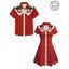 Vacation Couple Outfit Cat with Hat Pattern Contrast Color 100% Cotton Turn Down Collar Dress and Button Up Shirt Casual Matching Outfit - Rouge S | US 4