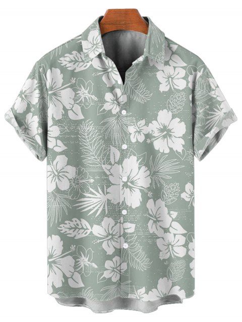 Chemise de Vacances Fleurie Imprimée Boutonnée à Manches Courtes