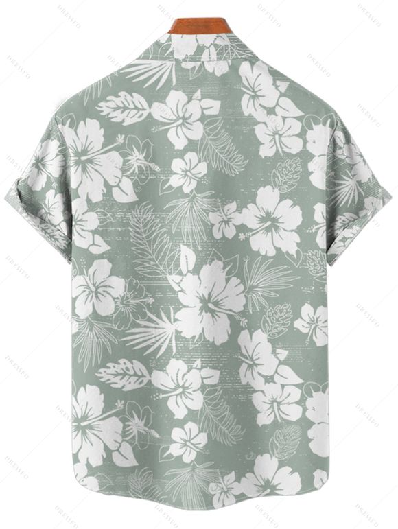 Chemise de Vacances Fleurie Imprimée Boutonnée à Manches Courtes - Vert clair L