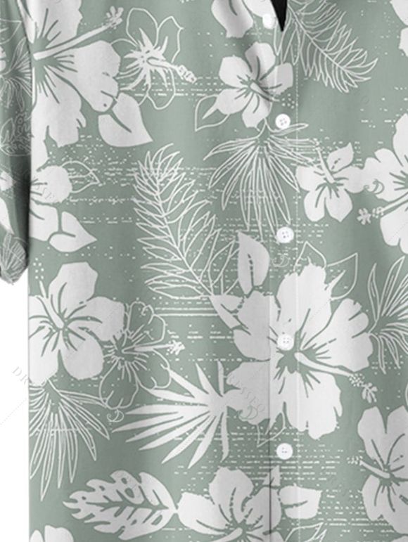 Chemise de Vacances Fleurie Imprimée Boutonnée à Manches Courtes - Vert clair L
