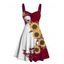 Robe gothique à col en cœur et mini robe trapèze à motif de tournesols et de crânes, couleur contrastée, avec ceinture et buste froncé - Rouge foncé XXXXXL | US 20
