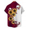 Gothic Couple Outfit Contrast Color Sunflower Skulls Pattern Ruched Bust Belt Sweetheart Neck A Line Mini Dress and Button Up Shirt Holiday Matching Outfit - Rouge foncé S | US 4