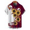 Gothic Couple Outfit Contrast Color Sunflower Skulls Pattern Ruched Bust Belt Sweetheart Neck A Line Mini Dress and Button Up Shirt Holiday Matching Outfit - Rouge foncé S | US 4