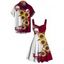 Gothic Couple Outfit Contrast Color Sunflower Skulls Pattern Ruched Bust Belt Sweetheart Neck A Line Mini Dress and Button Up Shirt Holiday Matching Outfit - Noir S | US 4