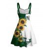 Gothic Couple Outfit Contrast Color Sunflower Skulls Pattern Ruched Bust Belt Sweetheart Neck A Line Mini Dress and Button Up Shirt Holiday Matching Outfit - Vert profond S | US 4