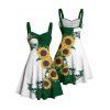 Gothic Couple Outfit Contrast Color Sunflower Skulls Pattern Ruched Bust Belt Sweetheart Neck A Line Mini Dress and Button Up Shirt Holiday Matching Outfit - Vert profond S | US 4