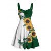 Gothic Couple Outfit Contrast Color Sunflower Skulls Pattern Ruched Bust Belt Sweetheart Neck A Line Mini Dress and Button Up Shirt Holiday Matching Outfit - Vert profond S | US 4